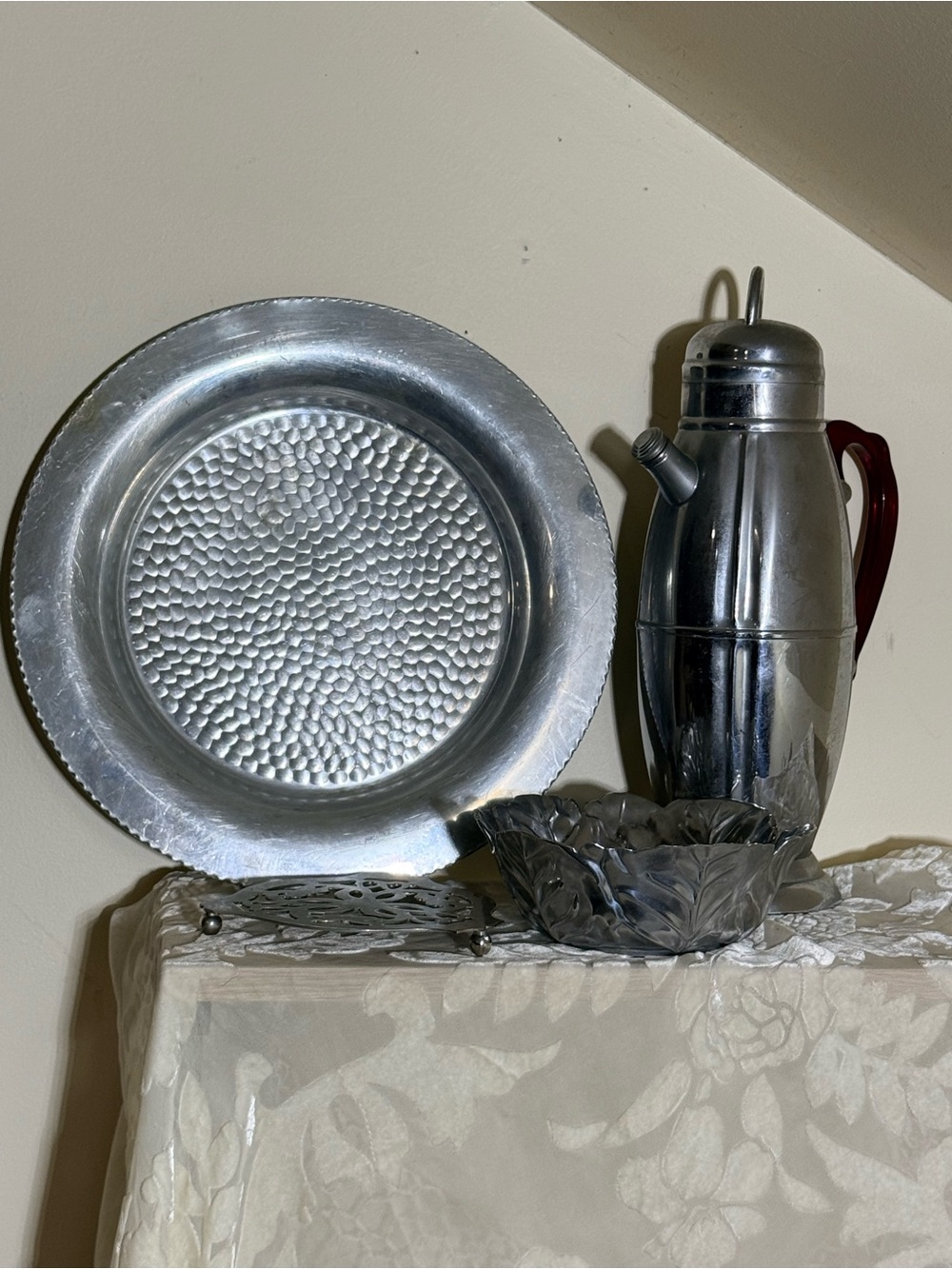 Vintage 4PC Silver Set for Bar Coffee Kitchen Ottoman Decor